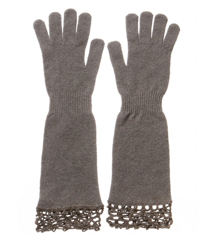 Cashmere Blend Gloves with Handmade Lace Decoration packaged in Signature box